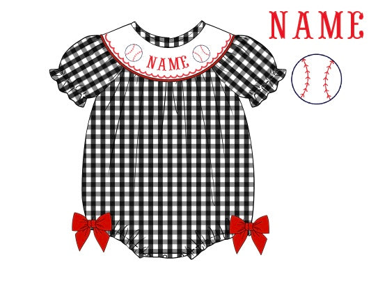 Pre-Order Black & Red Custom Hand Smocked Game Day Bubble (Football & Baseball)