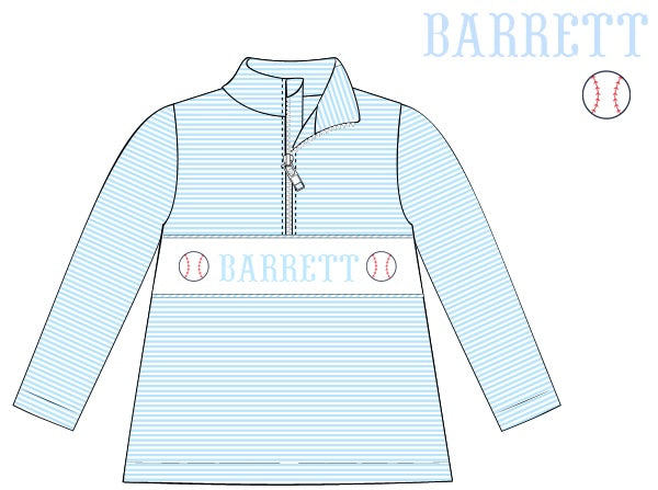 Pre-Order Light Blue Custom Hand Smocked Game Day Pullover (Football & Baseball)