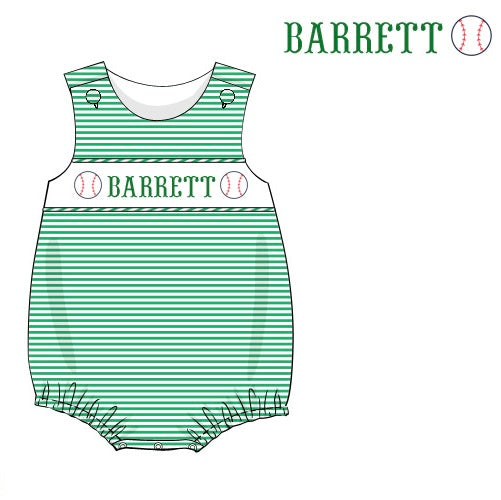 Pre-Order Green Custom Hand Smocked Game Day Bubble (Football & Baseball)