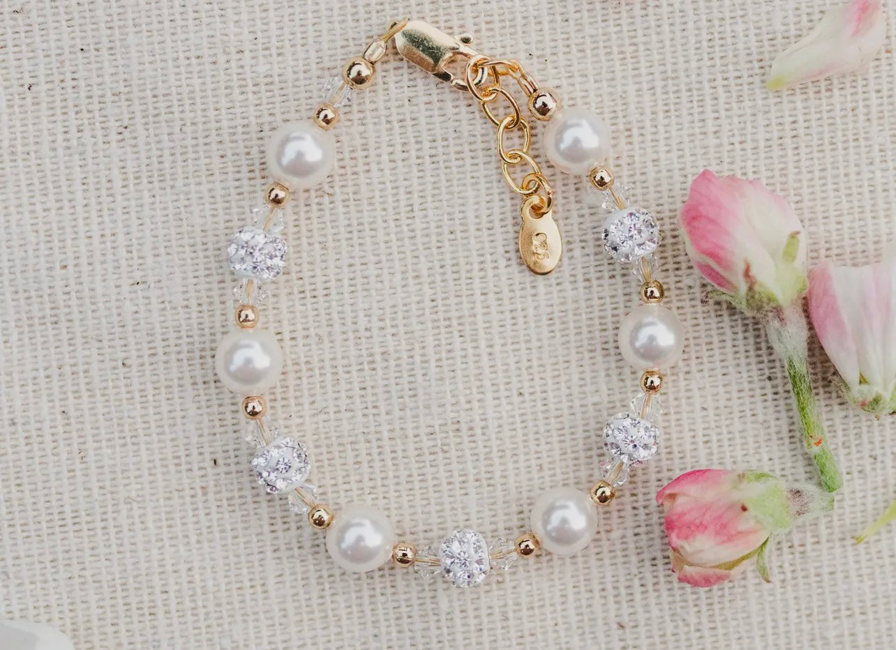 14K Gold-Plated Pearls and Crystals Charlotte Bracelet