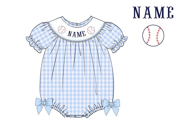 Pre-Order Light Blue Hand Smocked Game Day Bubble (Football & Baseball)