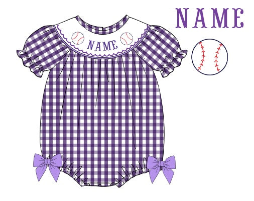 Pre-Order Purple & White Custom Hand Smocked Game Day Bubble (Football & Baseball)