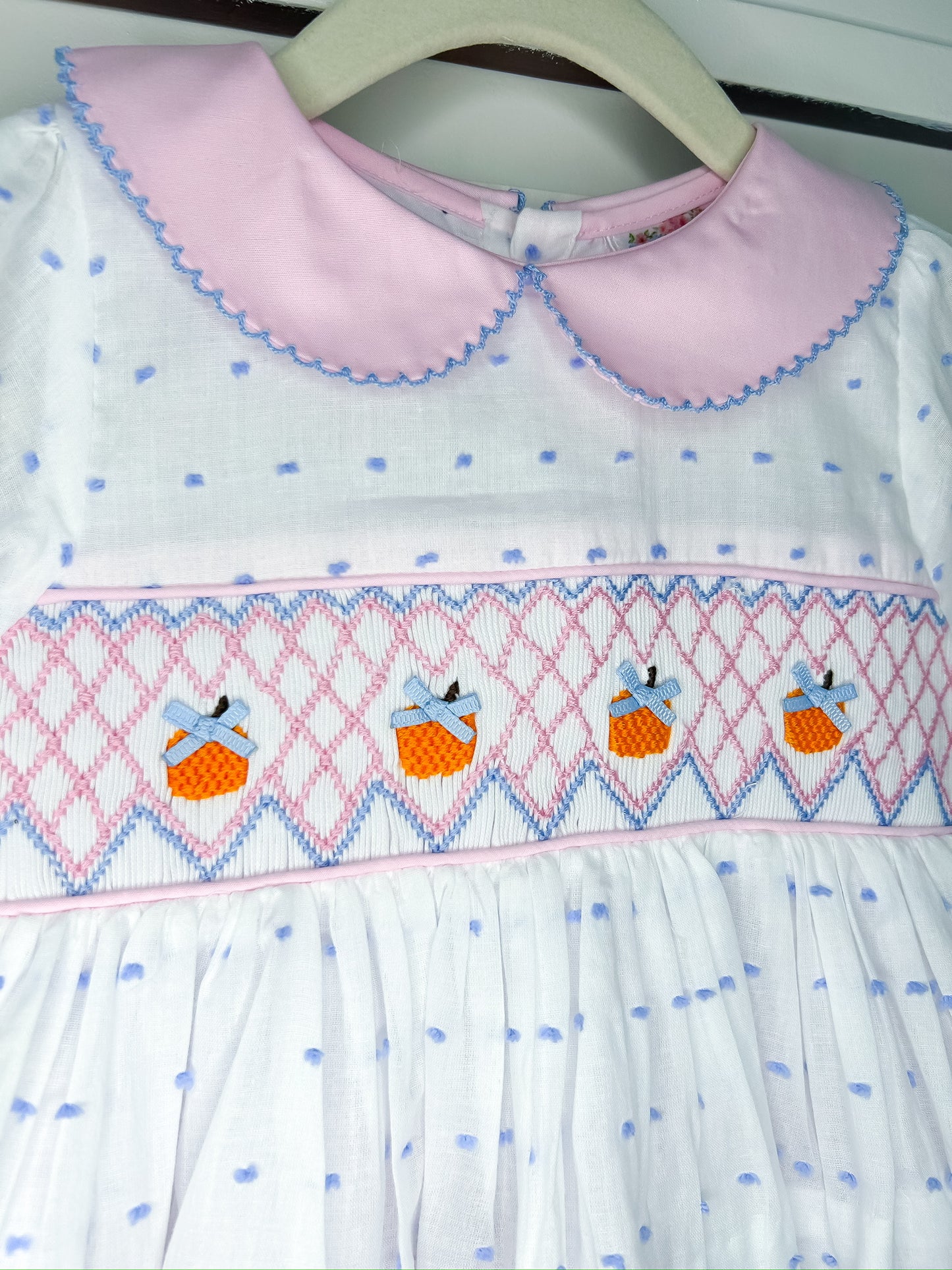 Hand Smocked Pumpkins Swiss Dot Bloomer Set