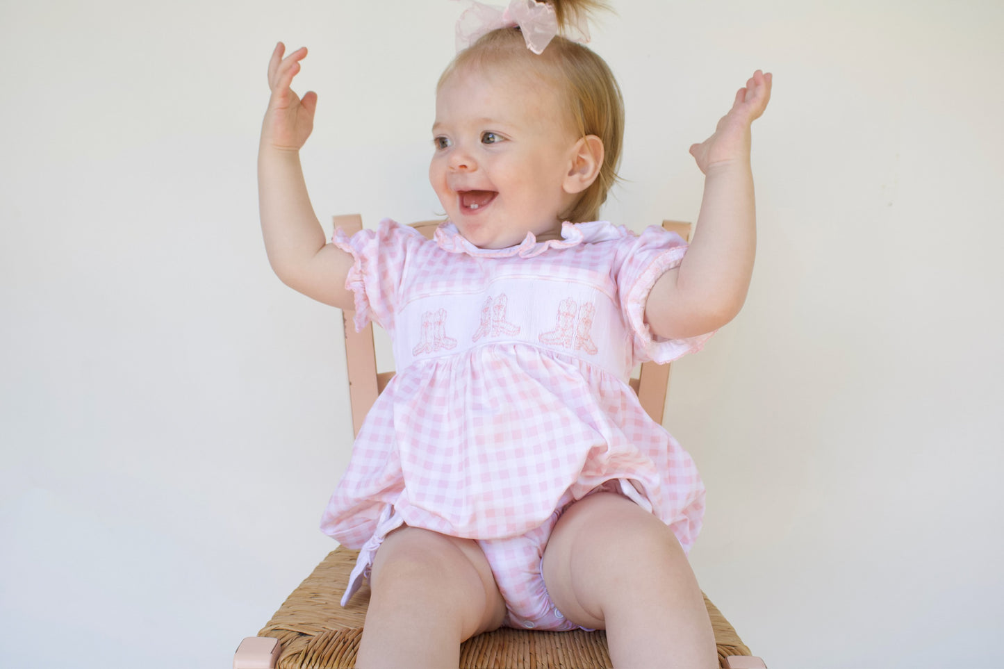 Hand Smocked Pink Bow Boots Bubble