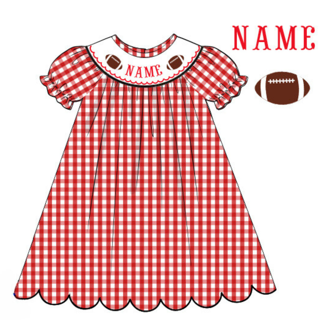 Pre-Order Red & Black Custom Hand Smocked Game Day Dress (Football & Baseball)