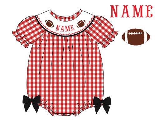 Pre-Order Red & Black Custom Hand Smocked Game Day Bubble (Football & Baseball)