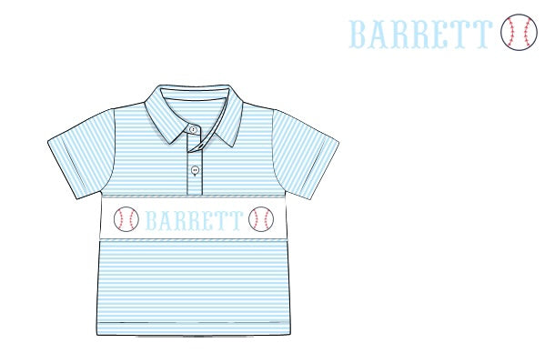Pre-Order Light Blue Custom Hand Smocked Game Day Polo (Football and Baseball)
