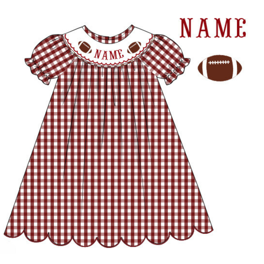Pre-Order Maroon Custom Hand Smocked Game Day Dress (Football & Baseball)