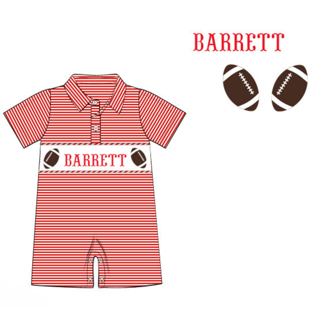 Pre-Order Red Custom Hand Smocked Game Day Romper