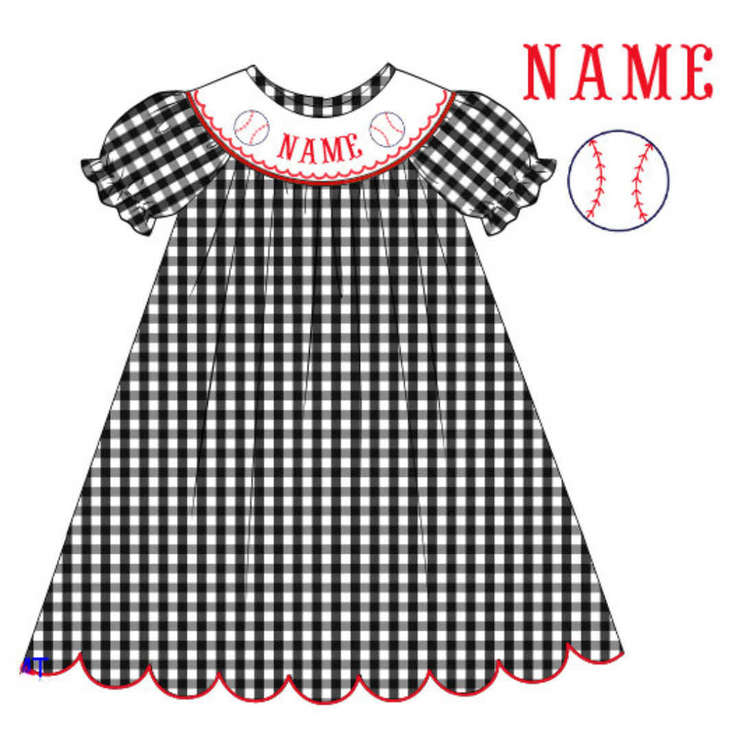 Pre-Order Black & Red Custom Hand Smocked Game Day Dress (Football & Baseball)