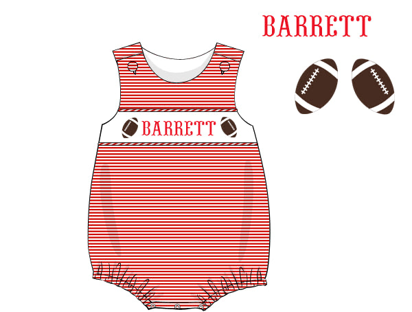 Pre-Order Red Custom Hand Smocked Game Day Bubble (Football and Baseball)