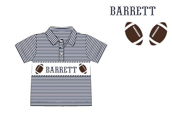 Pre-Order Navy Custom Hand Smocked Game Day Polo (Football and Baseball)