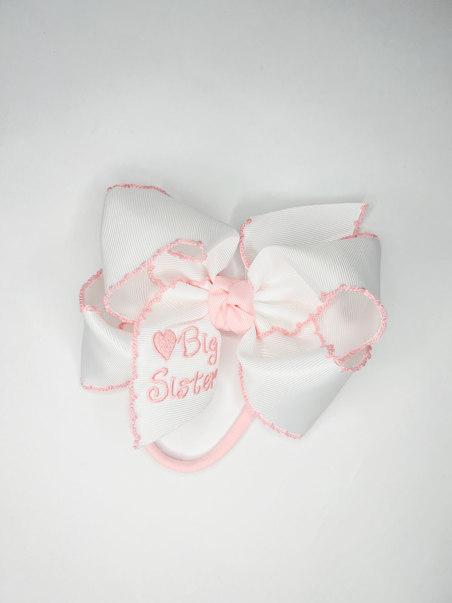Big Sister Embroidered Bow with Pantyhose Headband