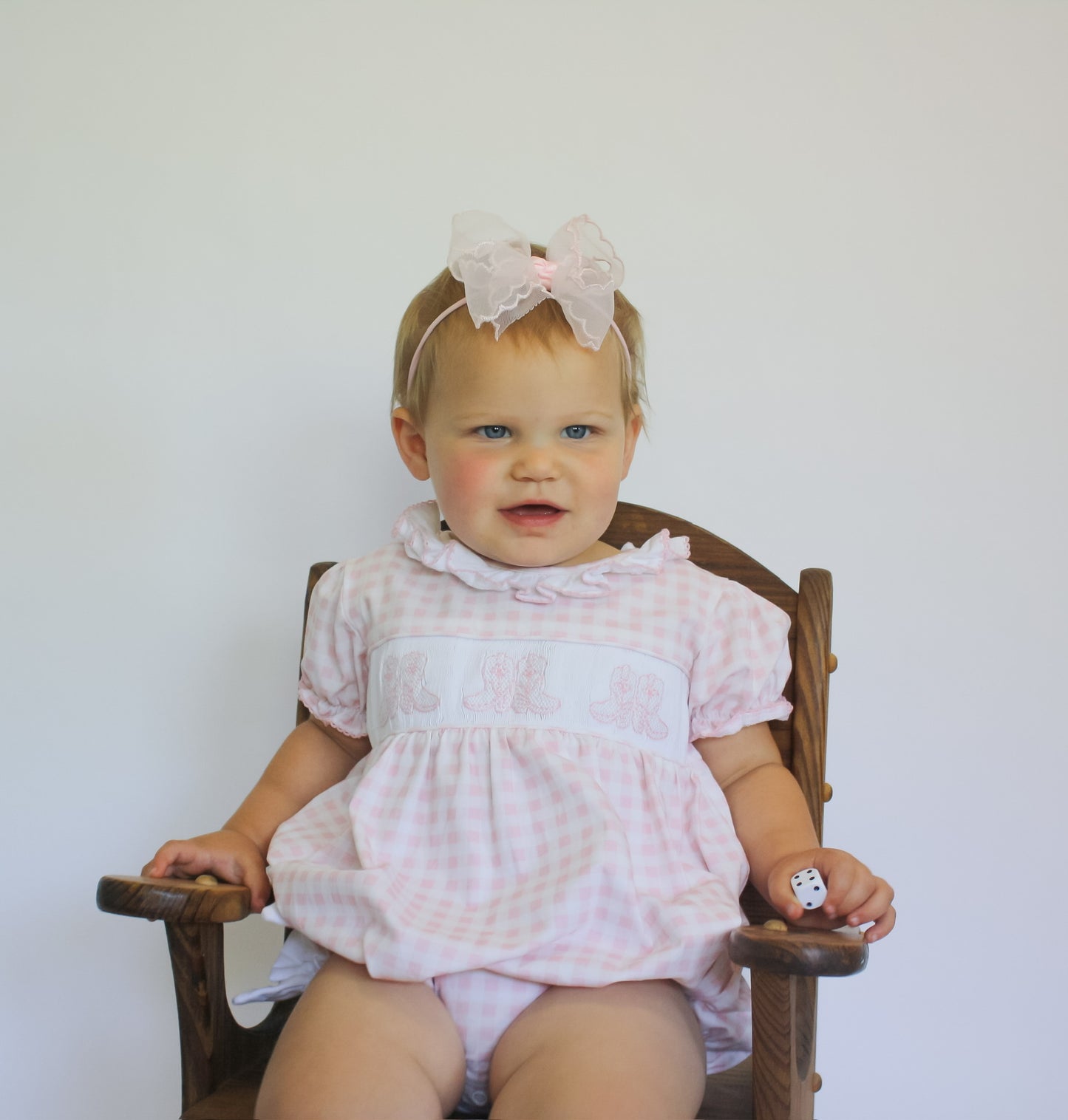 Hand Smocked Pink Bow Boots Bubble