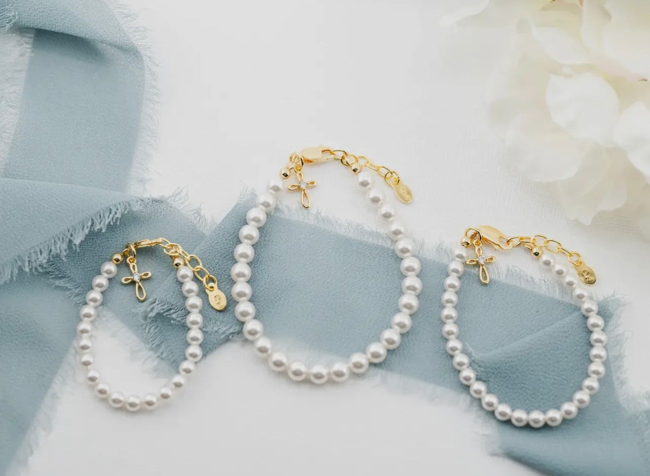 14K Gold-Plated Cross Pearls Jayde Bracelet