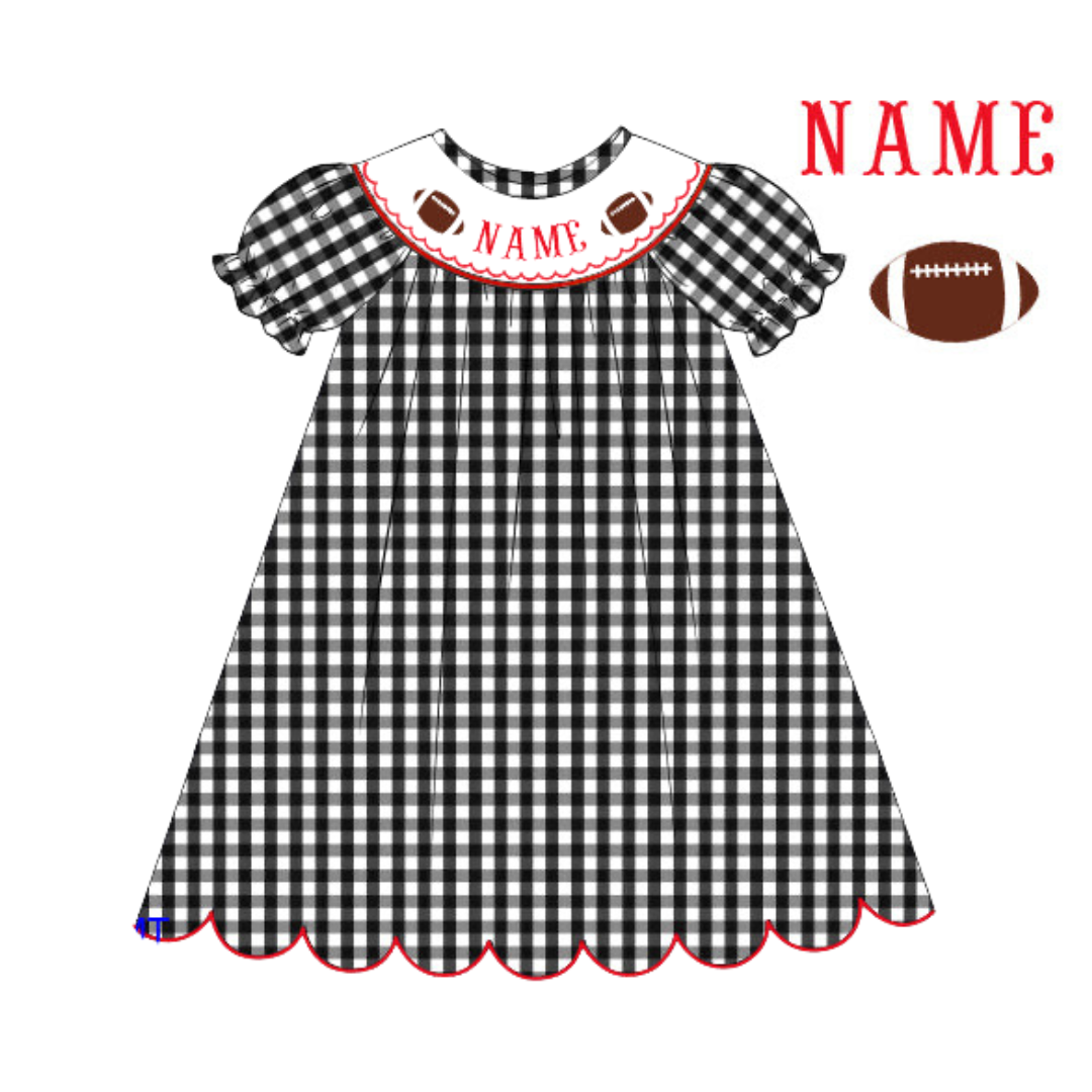 Pre-Order Black & Red Custom Hand Smocked Game Day Dress (Football & Baseball)
