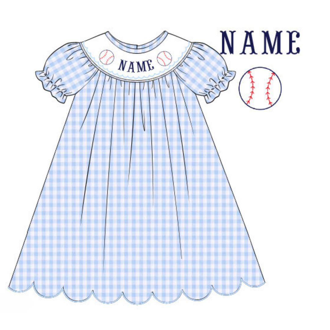 Pre-Order Light Blue Custom Hand Smocked Game Day Dress (Football & Baseball)