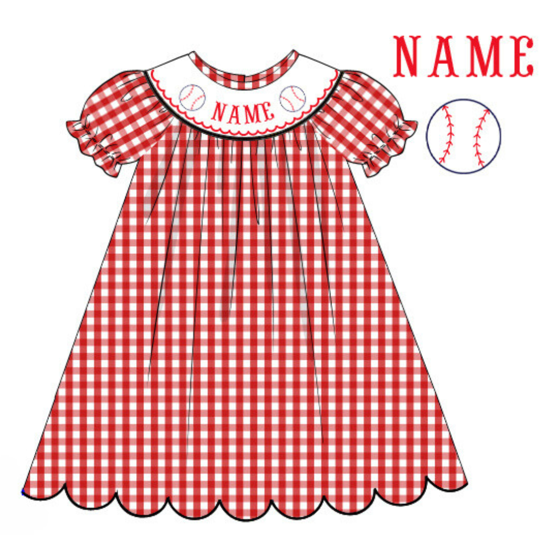 Pre-Order Red & Black Custom Hand Smocked Game Day Dress (Football & Baseball)