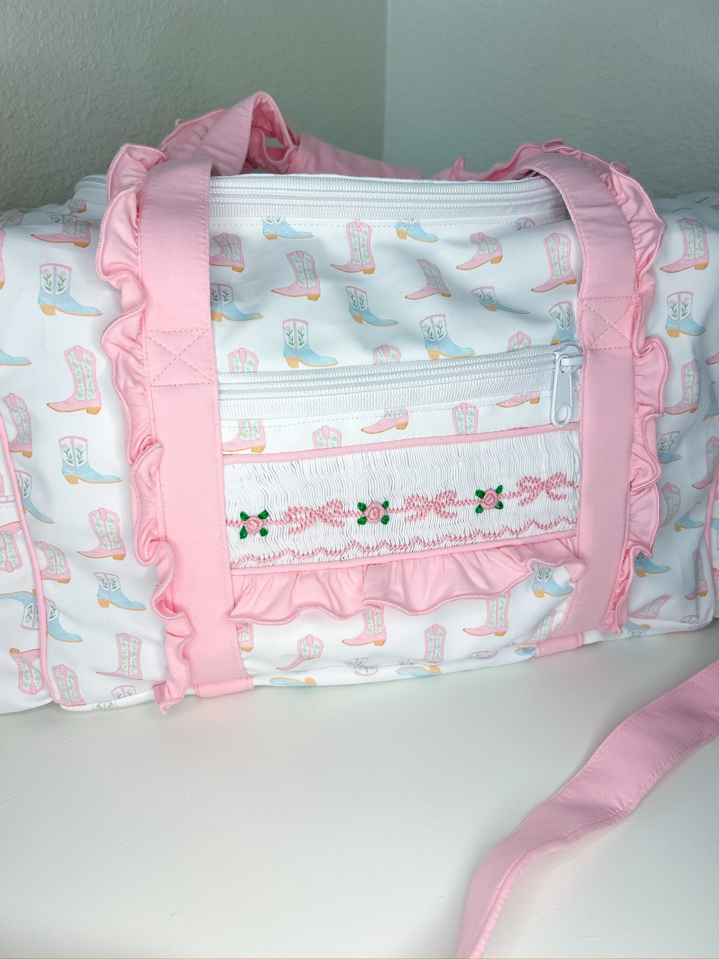 Signature Boot Print Hand Smocked Duffel