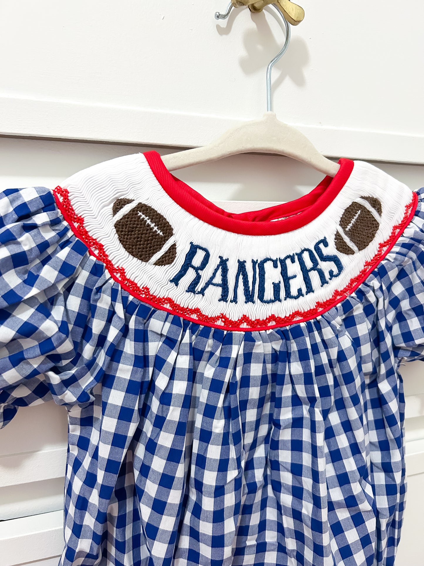 Hand Smocked Rangers Football Bubble (Size 18M)