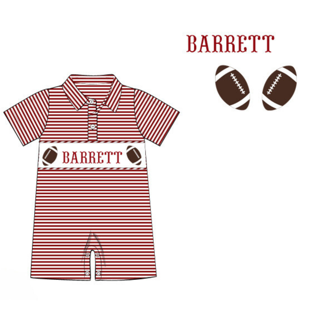 Pre-Order Maroon Custom Hand Smocked Game Day Romper
