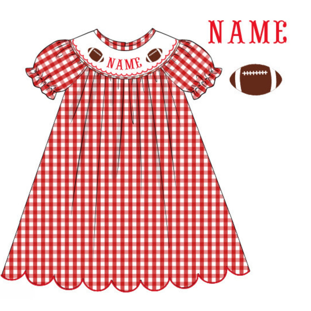 Pre-Order Red & White Custom Hand Smocked Game Day Dress (Football & Baseball)