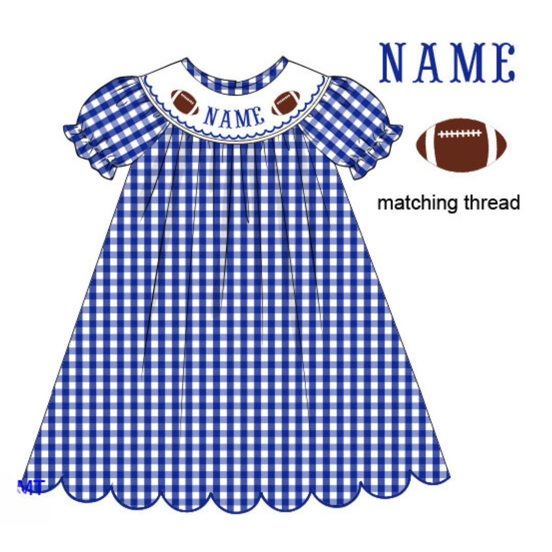 Pre-Order Royal Blue Custom Hand Smocked Game Day Dress (Football & Baseball)