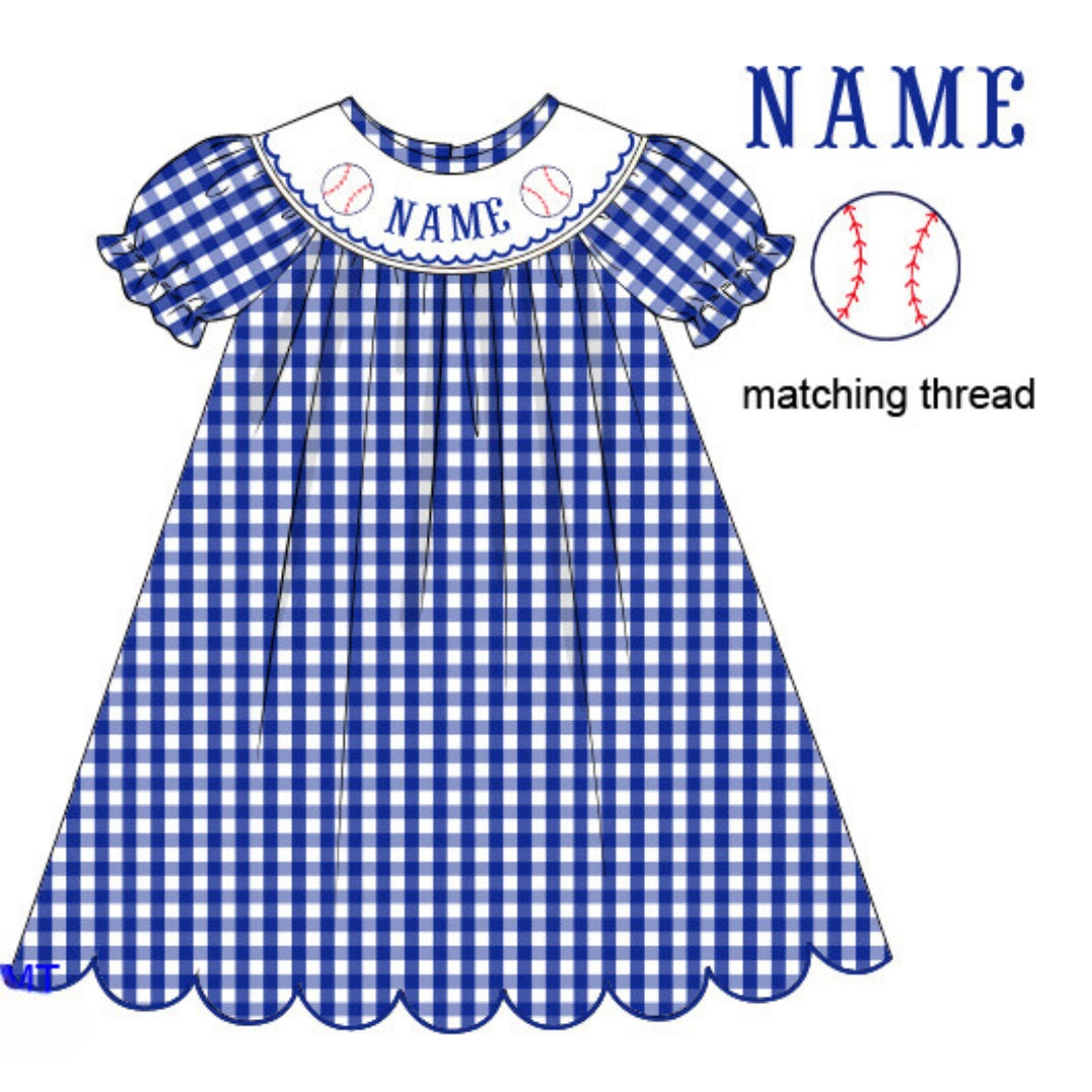 Pre-Order Royal Blue Custom Hand Smocked Game Day Dress (Football & Baseball)