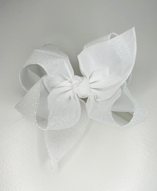 White Glitter Metallic Bow on Clip 5.5”