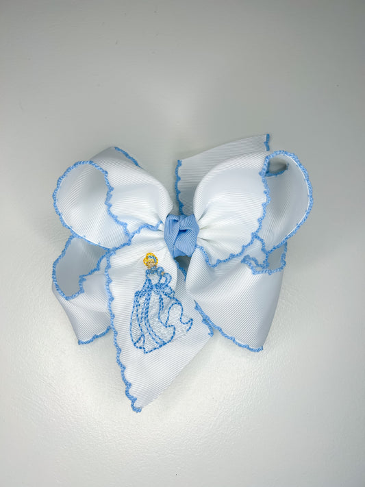 Embroidered Cinderella Crochet Edge 5.5in Bow on Clip