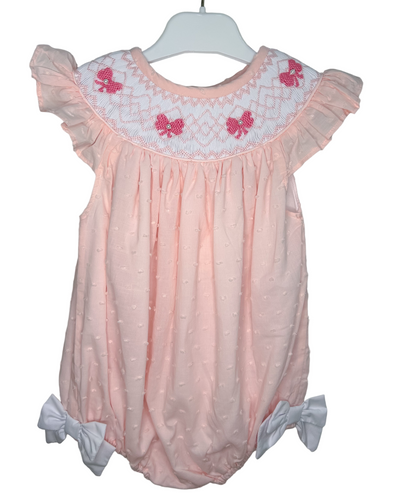 Hand Smocked Swiss Dot Bow Pearl Bubble