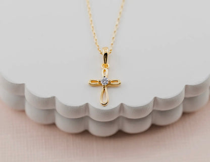 14K Gold-Plated Kids Cross Necklace (14 inch)