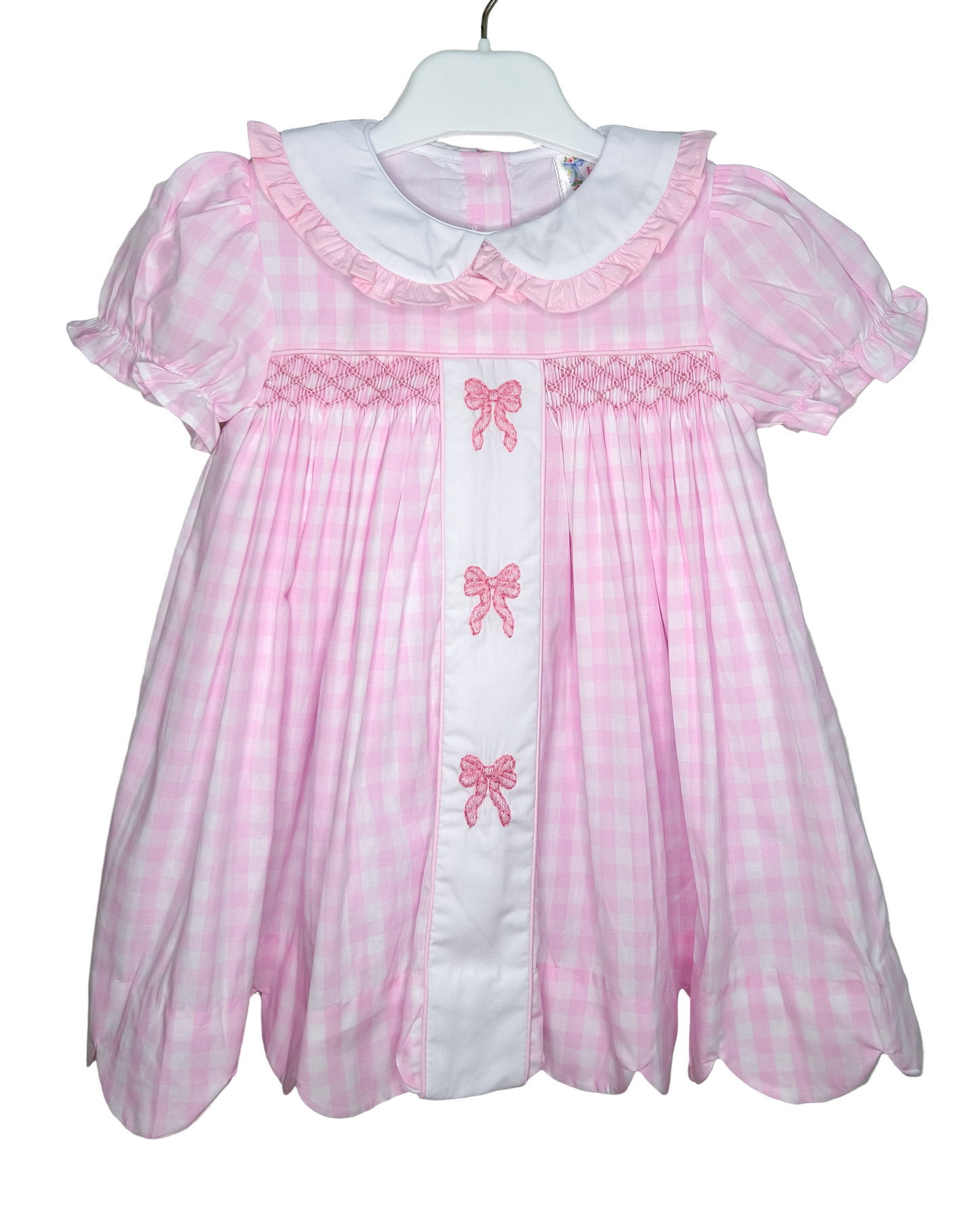 Hand Smocked Bow Dress Pink Gingham