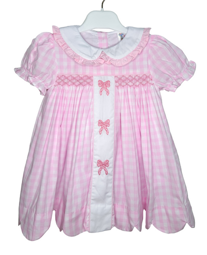 Hand Smocked Bow Dress Pink Gingham