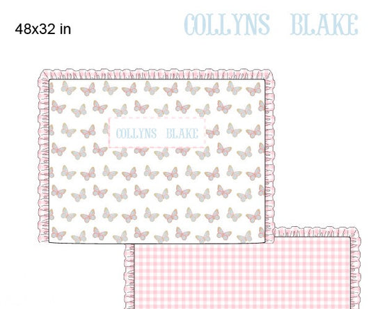 *Pre-Order* Custom Name Hand Smocked Ruffles and Butterflies Blanket