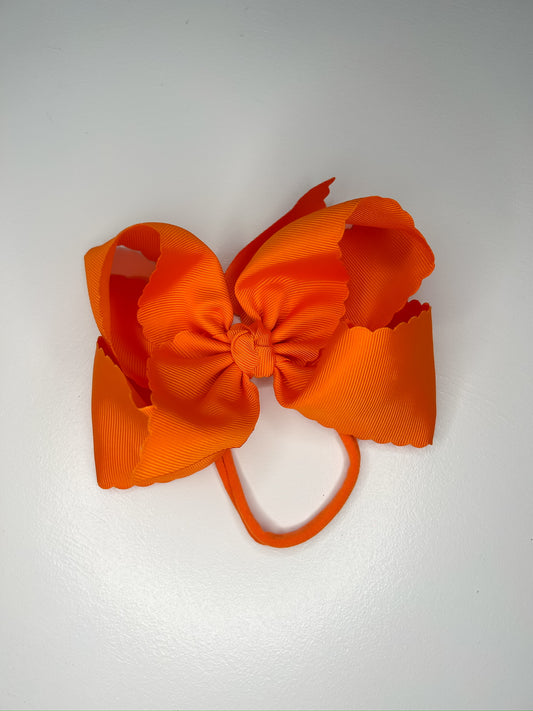5.5” Orange Scalloped Bow on Pantyhose Headband