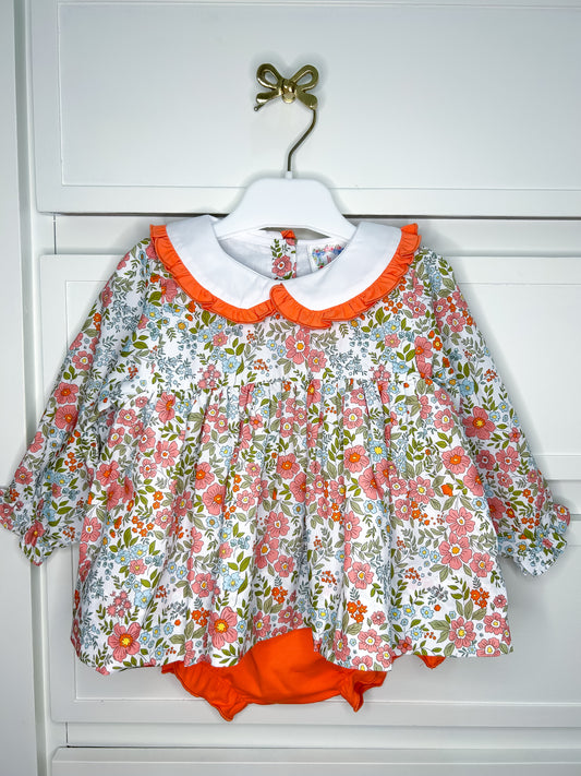 Orange Floral Collared Bloomer Set