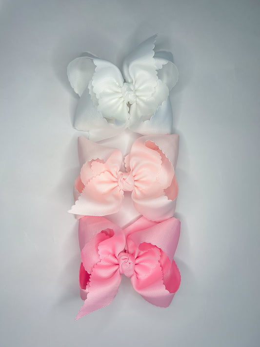Scalloped Edge Bow (Pink, Light Pink, Blue, White, Red) 5.5”