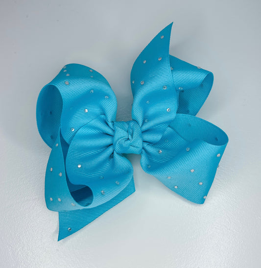 Aqua Rhinestone Bow on Clip 5.5”