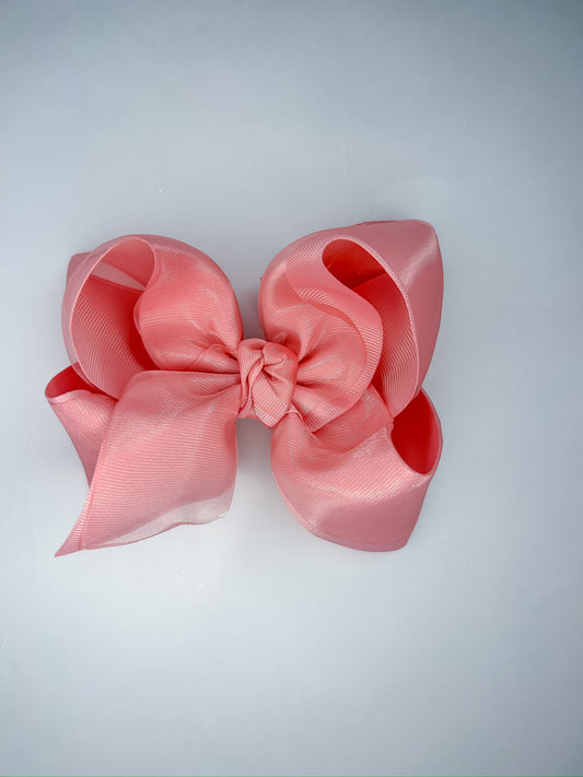 5.5” Layered Organza/Grosgrain Bow on Clip (Peony)
