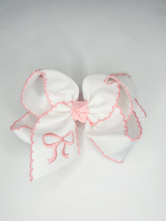 5.5” Embroidered Bow Crochet Edge Bow with Alligator Clip