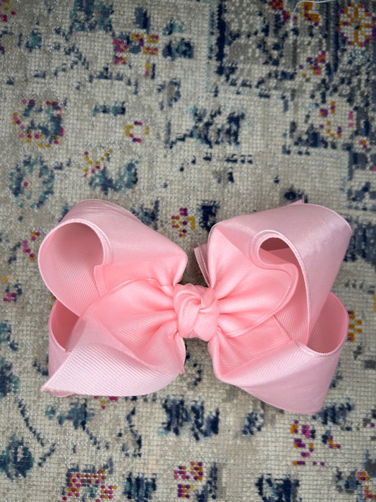 Layered Organza/Grosgrain Bow On Clip (Pink) 5.5”