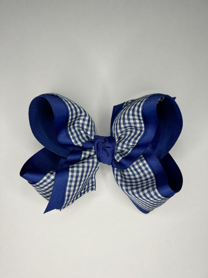 Layered Gingham/Grosgrain Bow On Clip 5.5” (3 colors)