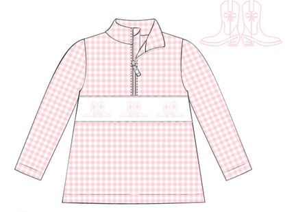 Gingham Hand Smocked Boot Pullover