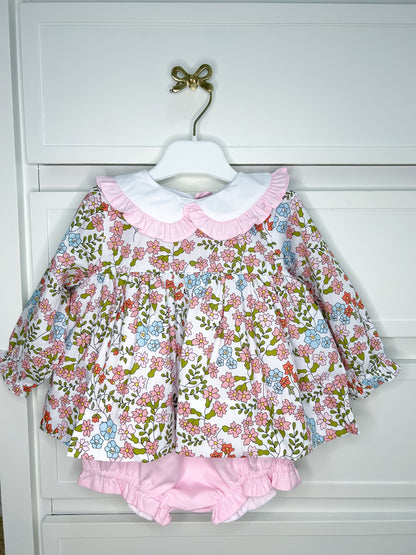 Pink Floral Collared Bloomer Set