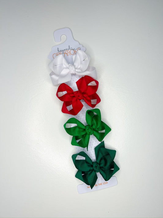 4 Pack of 3” Christmas Bows on Snap Clip