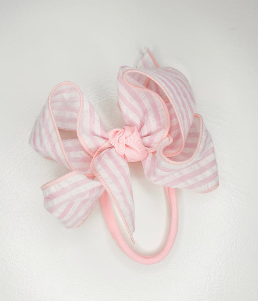 4.5” Pink Seersucker Bow on Headband