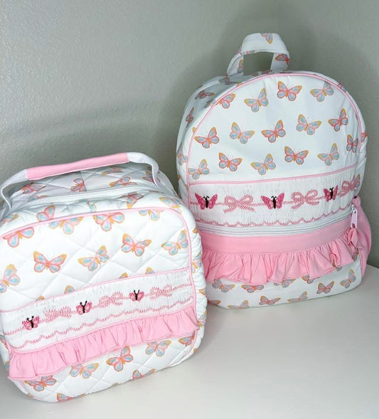 Butterflies and Bows Hand Smocked Backpack + Lunch Box Set