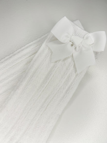 Cotton Knee Socks with Bows (White)