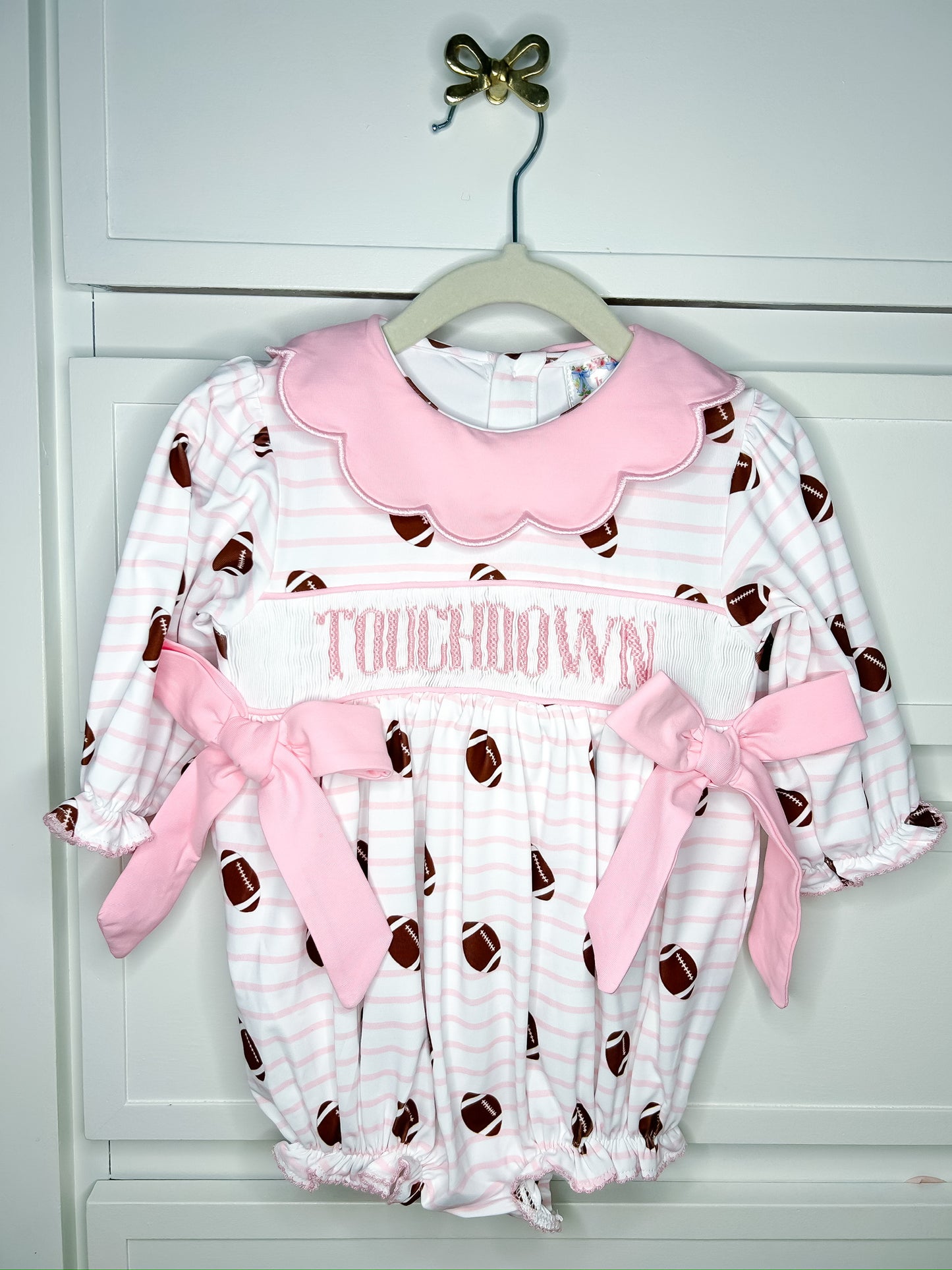 Hand Smocked Touchdown Striped Bubble